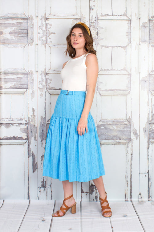 Cotton Eyelet Midi Skirt