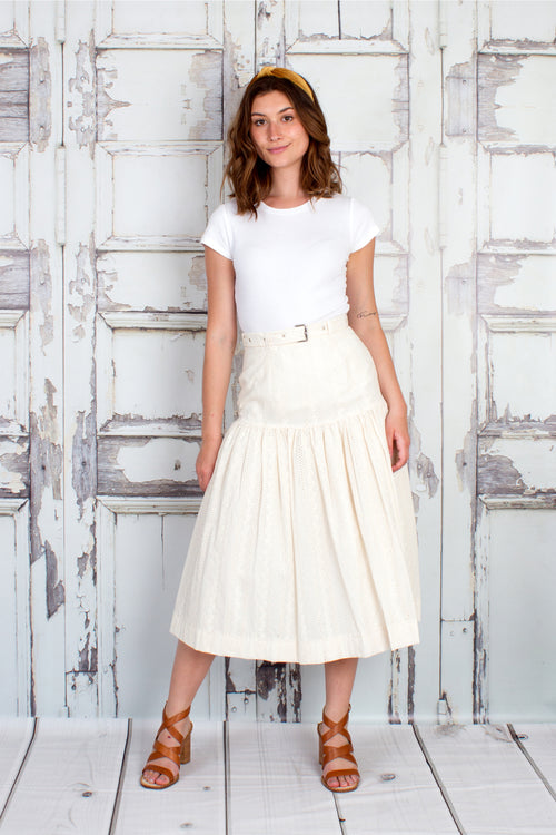 Cotton Eyelet Midi Skirt